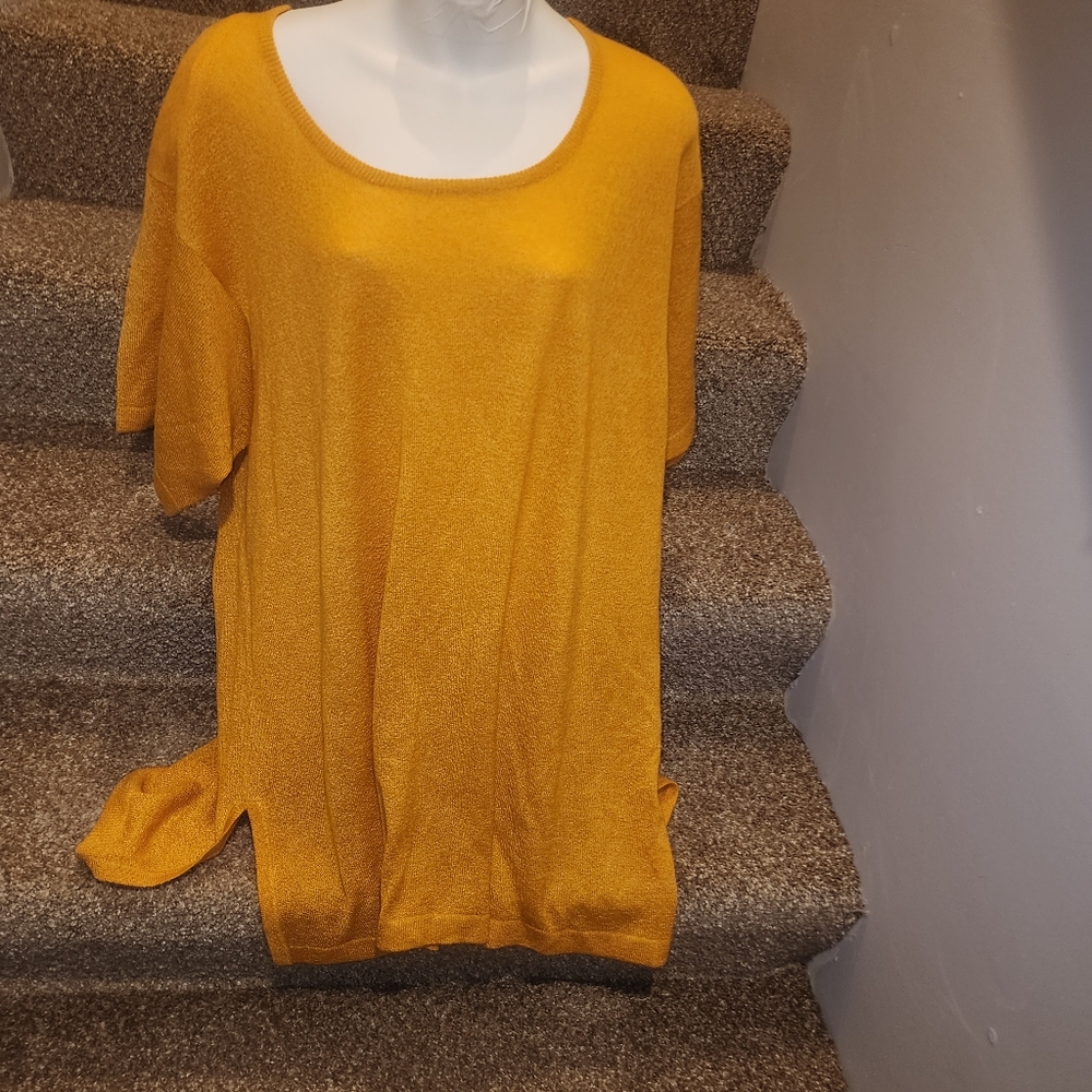 Avenue Euro Style Knit Mustard Yellow Short Sleeve Sweater Top 3X NWT